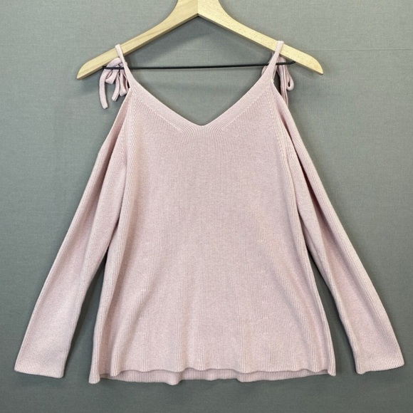 LOFT Pink Off-the-Shoulder Sweater with Knit Texture - Picture 6 of 7